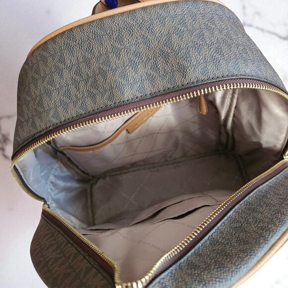 Michael Kors Brown Large Backpack with Gold & White Stripe - Picture 4 of 6